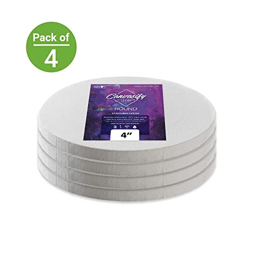 Image of Round Stretched Canvas Board 100% Cotton, Primed - MDF Backed Circle Panel for Acrylic, Oil & Watercolor Painting (4 inch Pack of 4)