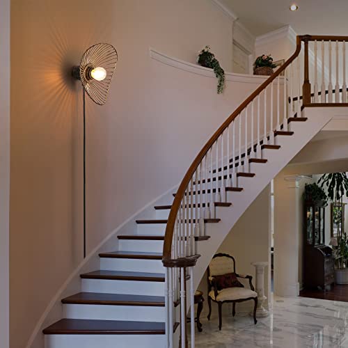 Unique Industrial Plug In Wall Sconces, Metal Art Wall Lamp With Plug In Cord For Bedroom, Living Room, Retro Wall Mounted Reading Light Fixture, Modern Mid-Century Vintage Wall Décor, Black (No Bulb) #TOP3