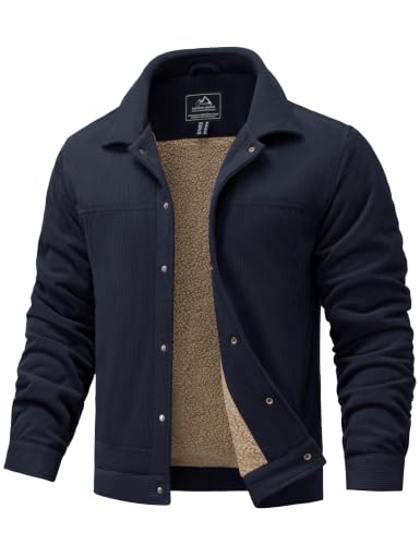 Image of TACVASEN Sherpa Fleece Jacket Mens Corduroy Coat for Utility Wear Navy XL