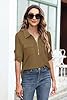 Gemulate Loose Long Sleeve Tops for Women UK Plus Size Polo Neck Shirts with zips Blouse Tunics Tops for Leggings Fashion Ladies 3 Quarter Sleeves T Shirt Light Brown XXXL #3