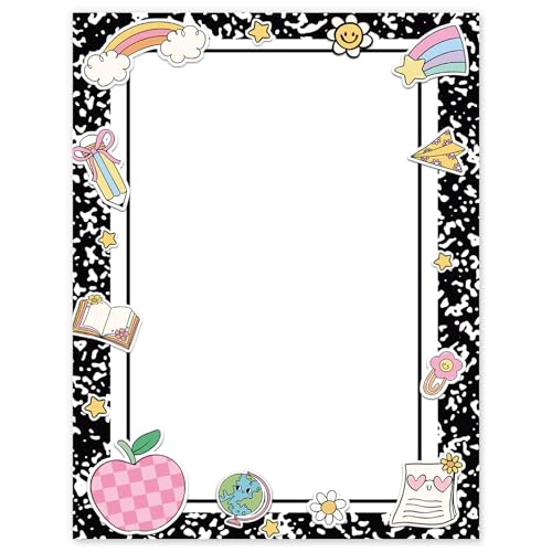 Whaline 60 Pcs Back to School Stationery Letterhead Paper Composition Rainbow Book Letter Writing Paper for First Day of School Invitation Office Printing, 8.5 x 11 Inch