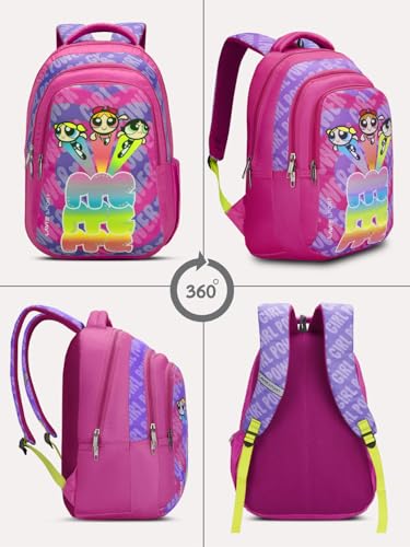 Image of Lavie Sport Powerpuffgirls 30L Pink Backpack | Organizer & Bottle Holder | Gift for Men, Women, Boys, Girls | Laptop Sleeve for School & College