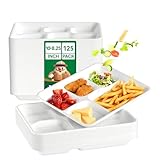 JOLLY CHEF Compostable ? Compartment Paper Plates 10*8.25*1 ???? [??? ????] Small Heavy Duty Divided Disposable White Eco-Friendly Biodegradable Food Tray for School Lunch Dinner Christmas