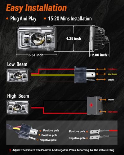 image for BICYACO 4 PCS DOT 4x6 Inch LED Headlights Rectangular Replacement H465