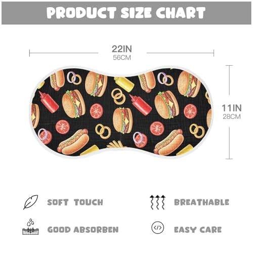 J JOYSAY Hamburger Hot Dog Black Baby Burp Cloths for Boys Girls Large 22''x11'' Cotton 4 Layer Burp Clothes Set for Babies Newborn one sizex42
