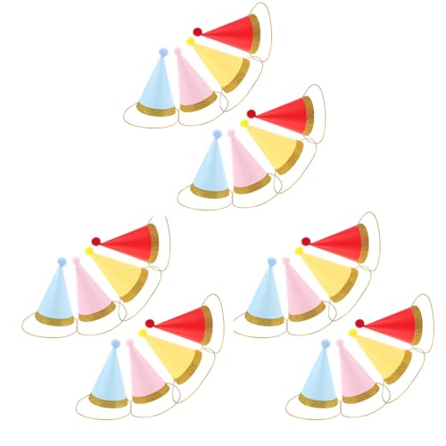 Homoyoyo 24pezzi Cappelli di Compleanno per Ragazzo Ragazza Cappelli da Festa per Ragazzo Ragazza Piccoli Cono con Dorato e Pompon di Carta per Feste Accessori per Servizi Fotografici per F