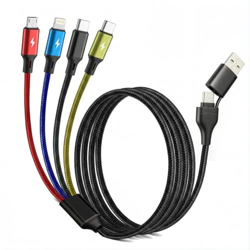 Image of Verilux 6 in 1 Multi Charging Cable, 3.9FT /1.2M C Type Charger Cable for All Devices Braided USB A /C to Lighting /Type C /Micro USB Ports, Universal Charger Cable for iPhone Series /Galaxy /Tablets /PS