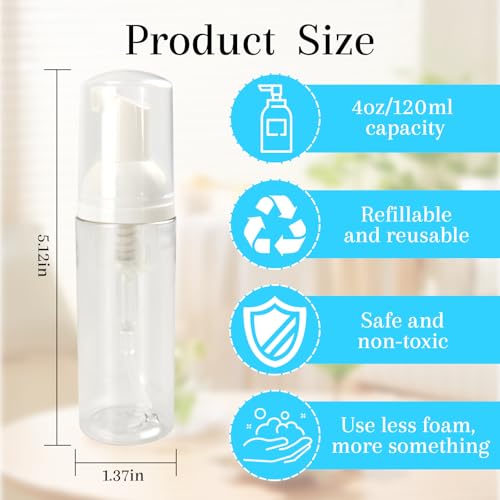 60ml/6oz Travel Foam Pump Bottle Clear Refillable Mini Foam Pump Containers for Face Wash,Skincar, Lash Shampoo & Skincare (6, transparent)2