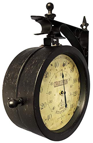 Infinity Instruments Charelston Metal Outdoor Clock, Waterproof Double Sided Train Station Clock & Thermometer - Image 5