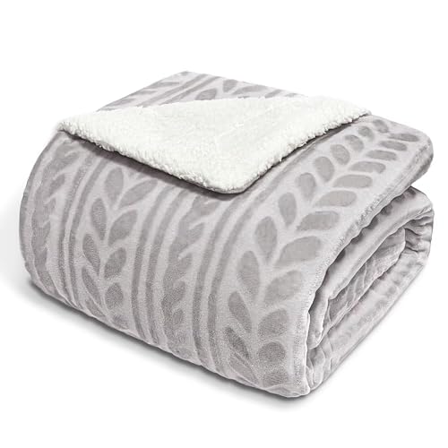 Exclusivo Mezcla Queen Size Sherpa Fleece Bed Blanket, 90x90 Inch, Light Grey