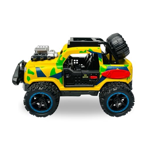 Tak Tak Toys 1:32 Die-Cast Off-Road Monster Car with Metal Body, 2-Seater Openable Doors with Light & Sound, Pull Back Action Toy Vehicle, Ideal for Boys & Girls, for Kids Age 3+ (Yellow)