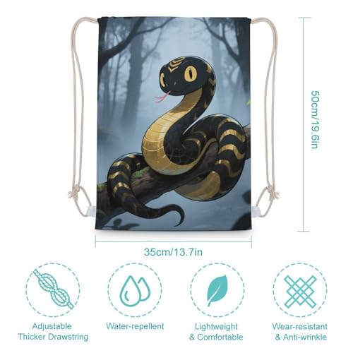 Black Snake Drawstring Backpack Gym Bag Lightweight Sackpack Gift for Hiking Travel Beach Shopping2
