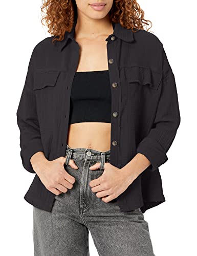 UNIONBAY Women's Crinkle Gauze Button Front Shirt Jacket