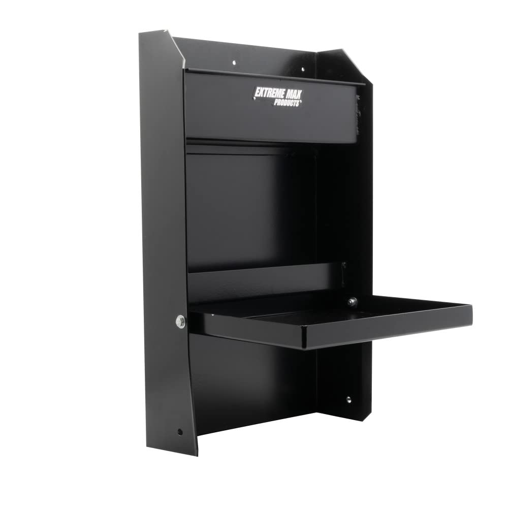 Photo 1 of Extreme Max 5001.6119 Junior Wall-Mount Aluminum Work Station Storage Cabinet Flip-Out Work Tray with Paper Towel Rack Organizer for Enclosed Race Trailer Shop Garage Storage - Black