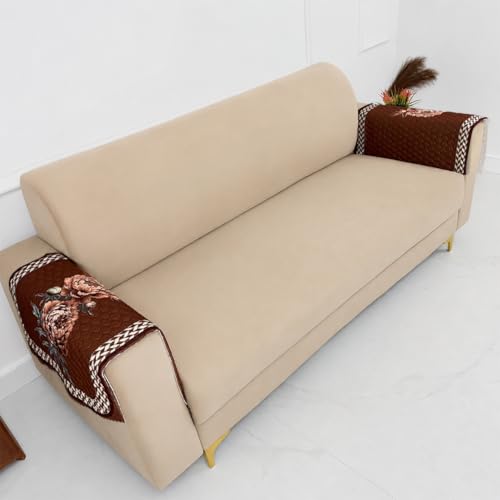 Image of Homerz 'Brooklyn Series' Premium Sofa Cover | Quilted Floral Design | Non-Slip Washable Sofa Protector | Soft Fabric Anti-Dust Stylish Thick Cover (Ny Mustard, 2 Pc Armrest, Armrest)