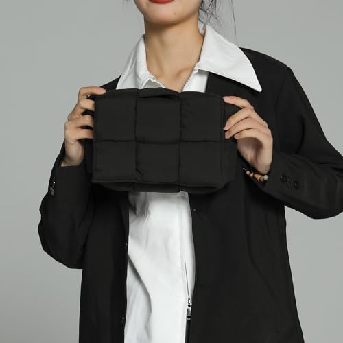 Image of Shoulder Bag Lightweight Puffer Tote Crossbody Bag Handwoven for Women | waterproof nylon, durable, soft padded texture, versatile for travel, work, weekend, everyday, adjustable strap
