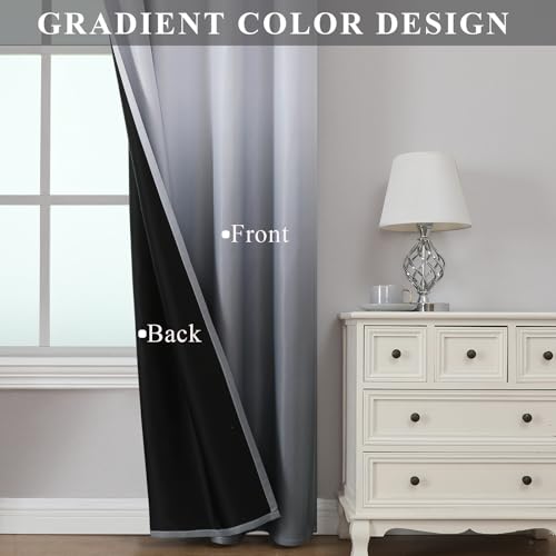 Estelar Textiler Ombre Blackout Curtains for Bedroom, Grey and Greyish White Full Light Blocking Thermal Insulated Energy Saving Gray Drapes 54 Inches Long for Bathroom, 52Wx54L,2 Panels by Estelar Textiler - Used condition - Image 5