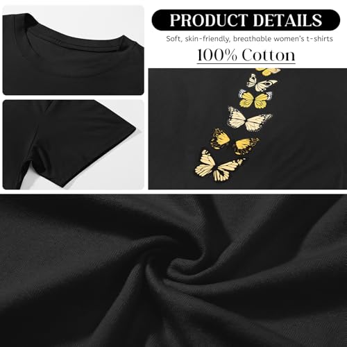 heekpek Camisetas Manga Corta Mujer Tallas Grandes Blusas Algodon Tshirt Oversize Camisetas Basicas Verano Cuello Redondo Holgado Playeras, Negro, S