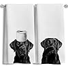 Funny Black Labrador Retriever Hand Towels for Bathroom Decor Set of 2, Black Lab Gifts,Dog Mom Gifts, Dog Bathroom Decor, Funny Kitchen Towels, 16×24 Inches