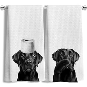 Funny Black Labrador Retriever Hand Towels for Bathroom Decor Set of 2, Black Lab Gifts,Dog Mom Gifts, Dog Bathroom Decor, Funny Kitchen Towels, 16×24 Inches