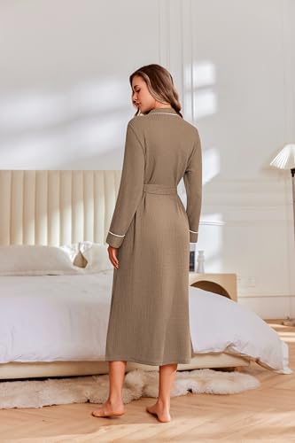 Image of Ekouaer Robes for Women Lightweight Knit Waffle Bathrobe Full Length Kimono Casual Ladies Loungewear