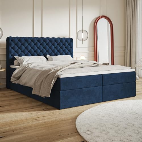 MOTIVENA Nero Chesterfield Boxspringbett 160x200 mit Bettkasten und Topper...