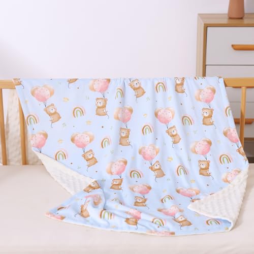 Image of Baby Nursery Bed Blankets Ultra Soft Double Layer Mini Blanket Minky Blanket Receiving Blankets Shower Gifts(Ballon Bear,30 * 47in)