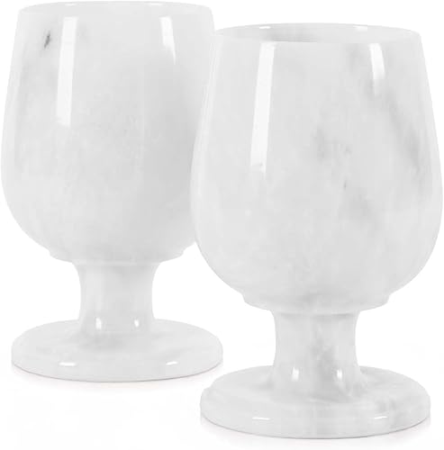 Radicaln Juego de 2 copas de vino de mármol hechas a mano con tallo blanco de 5 pulgadas para decoración del bar del hogar, copas de vino blanco y