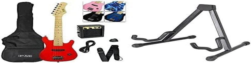 3rd AvenueJunior Electric Guitar Pack for Beginners with 6 Months FREE Lessons + 3rd Avenue Rocket Series A-Frame Guitar Stand Universal Design with Foldable Supports - Black