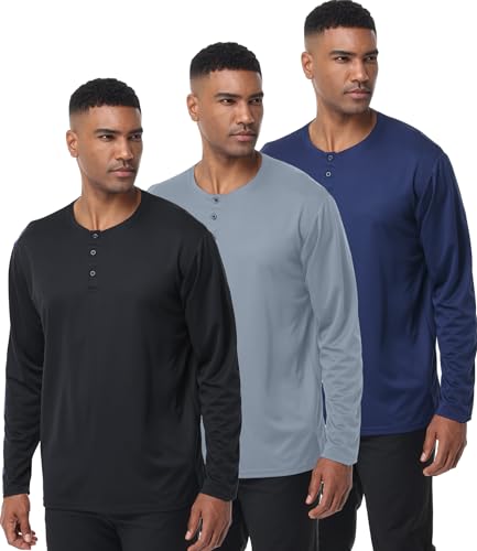 Men's Henley Shirts Long Sleeve Tee (3-Pack)
