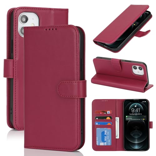Image of for iPhone 12 Case Wallet with Card Holder,for iPhone 12 Pro Wallet Case for Women Men,PU Leather Shockproof Magnetic Buckle Stand Flip Phone Case-Red