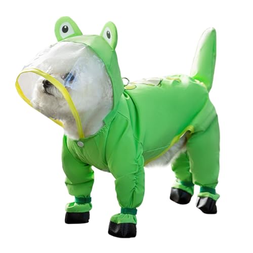 Junchl Small Dog Raincoat Rainboots with D-Ring, Full Coverage Dog Rain Jacket Slicker Poncho, Waterproof Dog Rain Jacket with Reflective Strip, Rainboot, Tail Cover Frog M