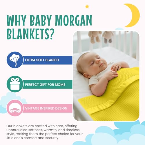 Image of Blankets Thermal Waffle Baby Blanket Crib Bedding - Soft Cozy Warm Infant Thermal Cover for Nursery Stroller or Bassinet, Lightweight Ideal Shower Gift, Satin Trim Yellow 36 inch x 50 inch