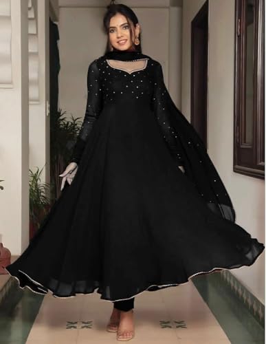 Image of Elegant Fox Georgette Gown with Sequence Work & Moti Lace Dupatta Party & Ethnic for Women
