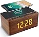 ANJANK Digitaler Radiowecker aus Holz mit Kabelloser Ladestation,10W Fast Wireless Charger for iPhone/Samsung Galaxy,LED Display mit 5-stufiger Dimmer,USB Ladeanschluss,Uhrenradio,ohne Ticken