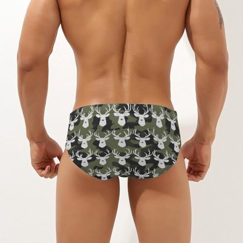 Deer Camouflage Pattern Printed Swim Briefs for Men Sexy Bikini Swimwear Elastic Beach Trunks Bathing Suit3