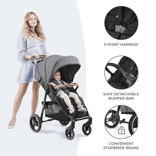 6. Bild von Kinderkraft GRANDE PLUS Kinderkraft buggy von Geburt bis 22 kg, Zusammenklappen mit einer Hand, Liegeposition, großes Verdeck mit Fenster, alle 4 Räder gedämpft, geräumige Sitz, Schwarz