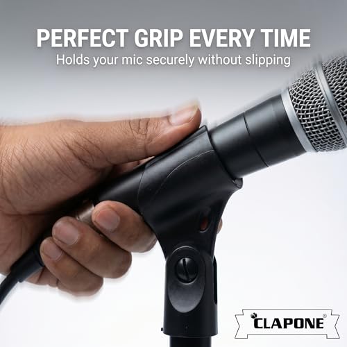 Image of CLAPONE Microphone Mic Holder, Adjustable Angle Clip for Stand Rubber Flexible Microphone Clip Black Wireless Clamp for Mics Stand Handheld (Black, New Mic Holder (2PCS))