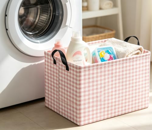Image of Rectangle Storage Bin,Gift Basket,Room Decor(Little Pink Grid)