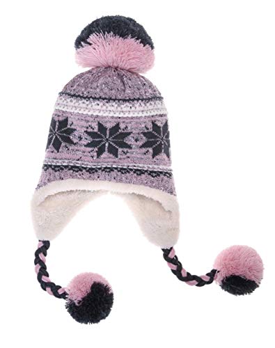 Dosoni Winter Hats for Women Knit Beanie Soft Warm Fleece Lined Long Ear Straps Snow Ski Cap with Pompom