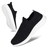 JIAFO Mens Shoes Walking Shoes for Men Mens Slip On Shoes Sneakers for Men, Casual Athletic Running, Lightweight Breathable Mesh Knit(Black-White,Size 11)