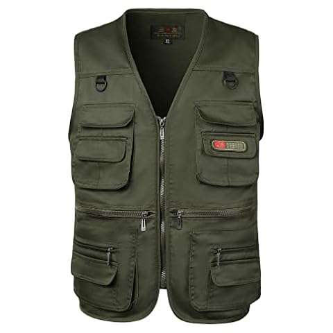 Men's Gilet Multi Pockets Mens Leisure Outdoor Fishing Tops Vest Casual Activewear Sleeveless Outerwear Gilet Cover