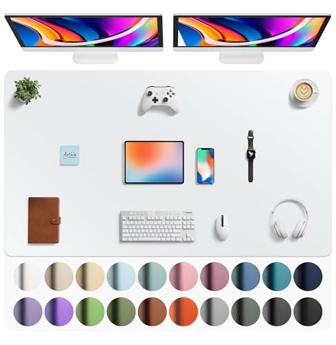 Image of Aothia Faux Leather Desk Mat - Large Mouse Pad, Non-Slip PU Leather Blotter, Waterproof Writing Surface for Office and Home (Barely Grey, 63 inch x 24 inch)