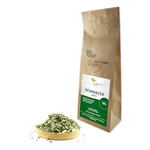 VITA IDEAL Vegan® ECHINACEA - Kraut 100g geschnitten & getrocknet - PURPURSONNENHUT - Purpursonnenhutkraut - ECHINACEAKRAUT - Kräuter Tee & Aufguss, ohne Zusatzstoffe.