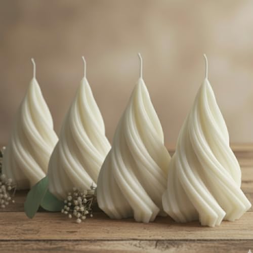 4 Stück Weihnachtsbaum - Tannenbaum Kerzen - Swirl Kerzen - Handmade...