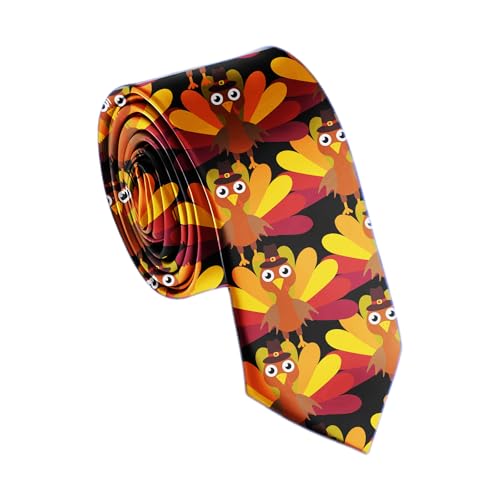 WOAIDY Men's Ties Thanksgiving Necktie Turkey Skinny Neck Tie for Weddings Party Business Groom Dances