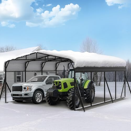Image of 20X20FT Heavy Duty Carport, Metal Carport with Reinforced Frame & Side Support Poles for All-Weather, Large Outdoor Car Port Suitable for Parking Pickup, Boat, Car, and Tractor
