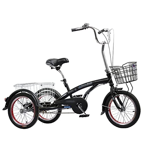 三輪自転車 16インチ三輪クルーザーバイク高炭素鋼フレーム大人用三輪車、大型バスケット付き、レクリエーション、ショッピング、ピクニック、エクササイズ、メンズ、レディース、サイクリング、ペダリング用
