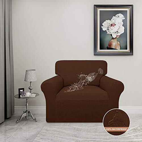 Image of Easy-Going 100% Waterproof Chair Couch Cover, Stretch Jacquard Sofa Cover | Dual Waterproof Sofa Slipcover, Leakproof Furniture Protector for Kids, Pets, Dog and Cat (Loveseat, Coffee)
