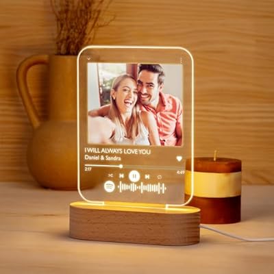 Made in Gift Lámpara Spotify Personalizada con Foto - Con Base o Marco - Diseño con Código Escaneable de Canción - Regalo Original para Parejas o Amigos | Ya disponible en tu tienda friki favorita! En mundofriki.es!